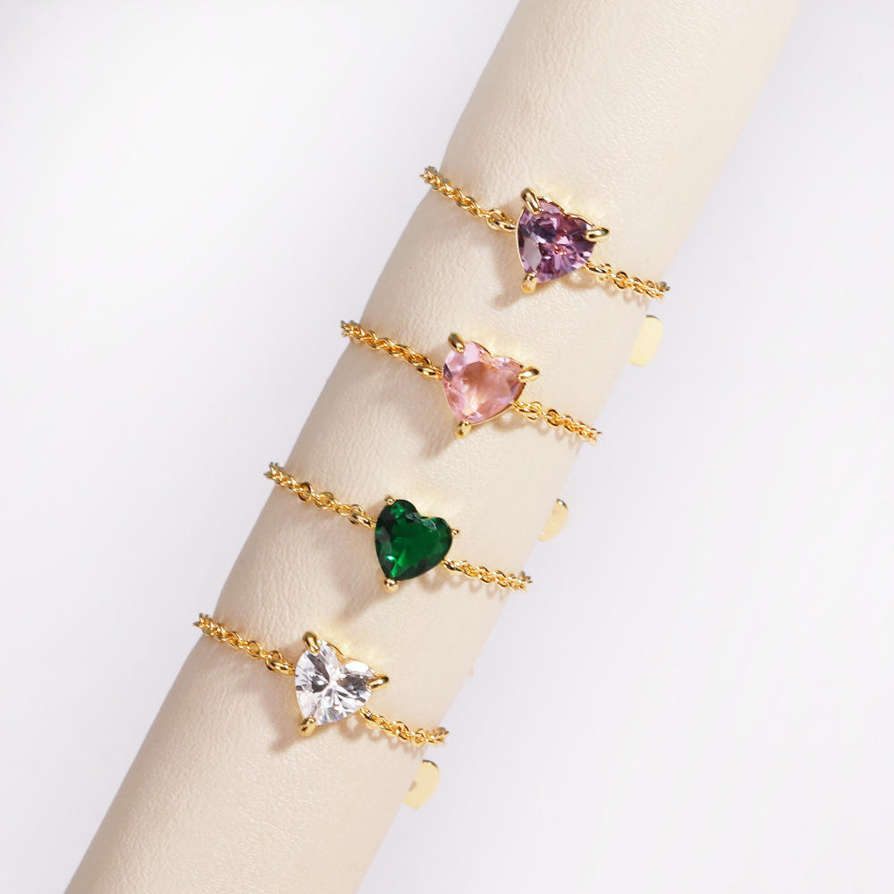 Heart-Shaped Zircon Adjustable Finger Chain