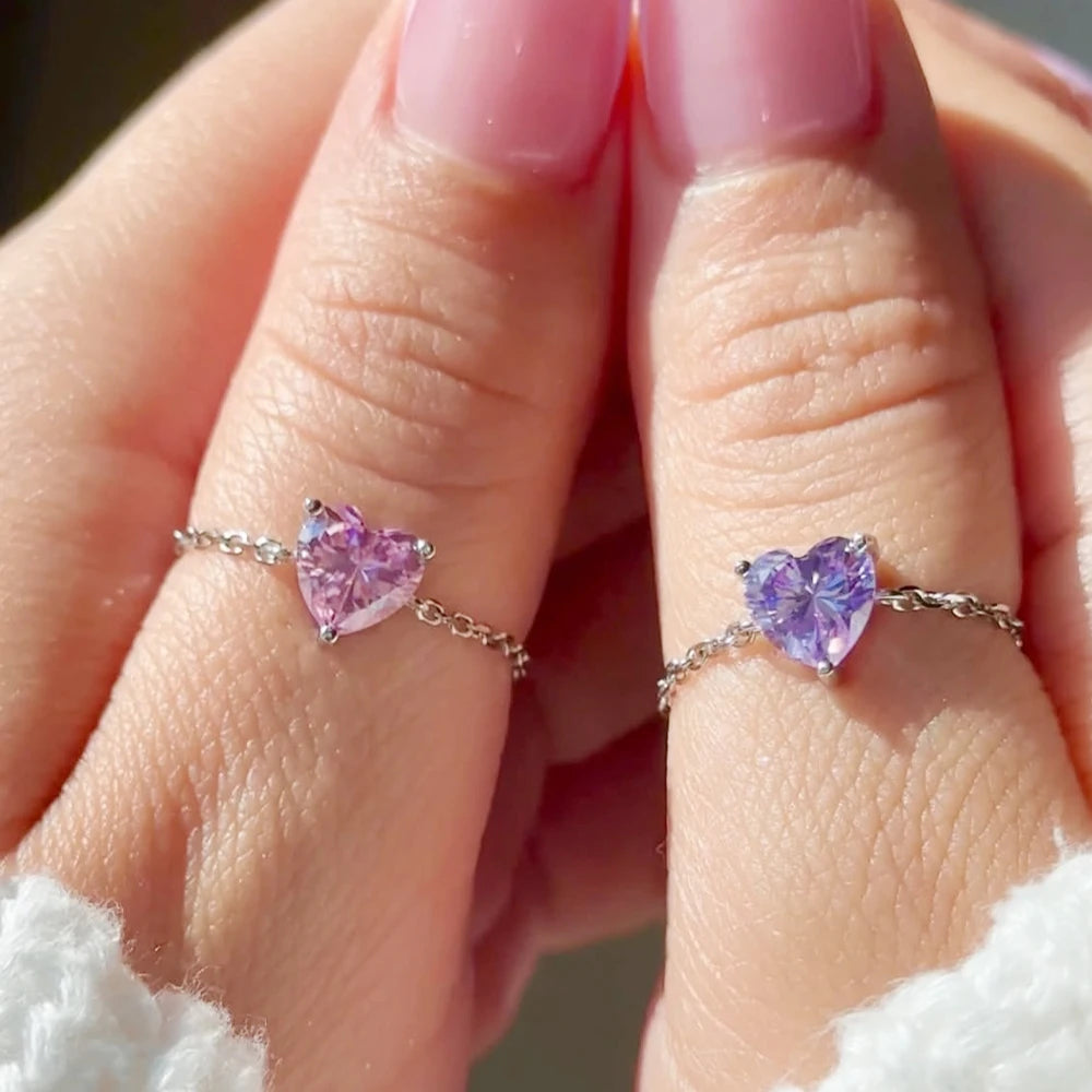 Heart-Shaped Zircon Adjustable Finger Chain