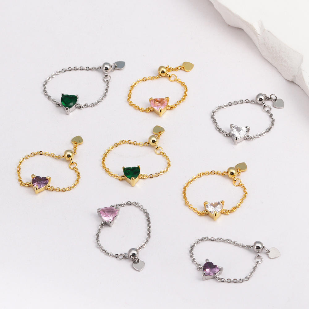 Heart-Shaped Zircon Adjustable Finger Chain